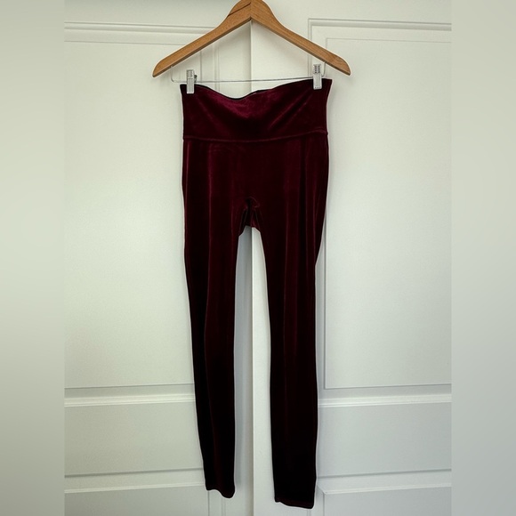 SPANX Velvet Leggings Burgundy High Waisted Shapewear Chic Medium - Picture 7 of 9